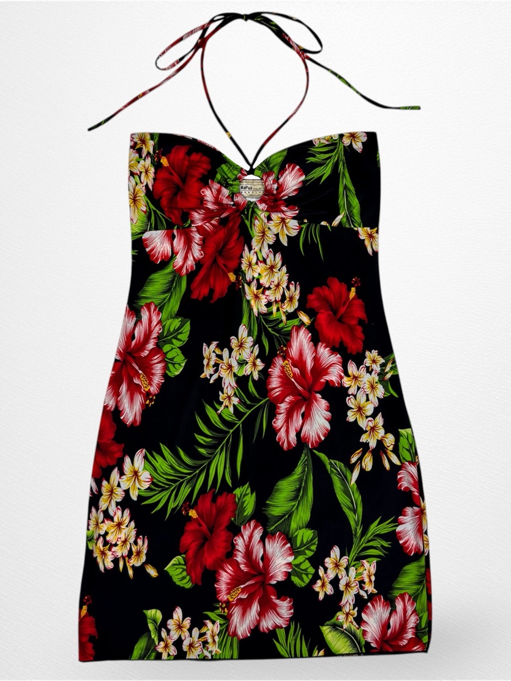90’s Tropical Strapless Halter Mini Dress